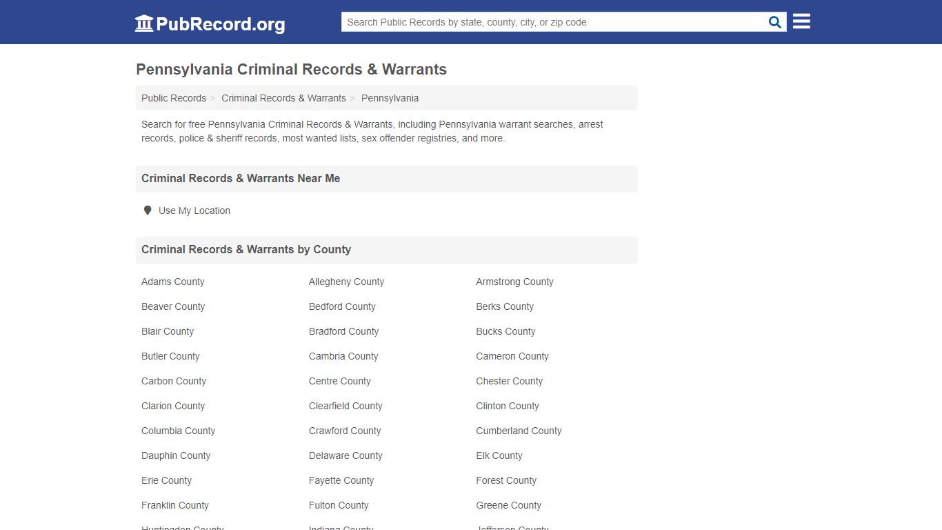 Free Pennsylvania Criminal Records & Warrants - PubRecord.org